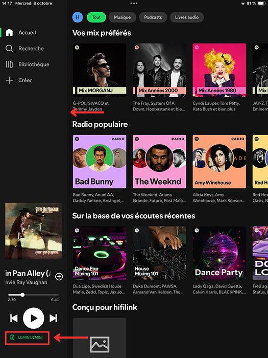 streamer est connecté à Spotify Connect
